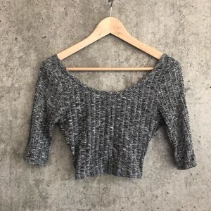 Ribbed, heather grey, 3/4 sleeve crop top
